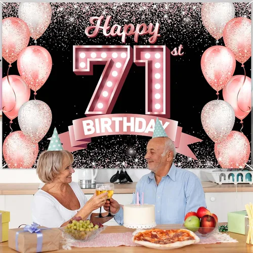 Vista 242 de Cartel de feliz cumpleaños décimo oro rosa, telón de fondo, saludos a 10 años, globos de confeti, decoración temática para niñas de 10 años