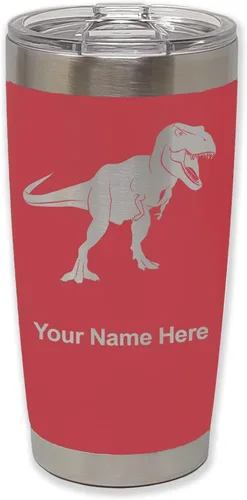Vista 22 de LaserGram Vaso aislado al vacío de 20 onzas, dinosaurio Tiranosaurio Rex, grabado personalizado incluido (negro)