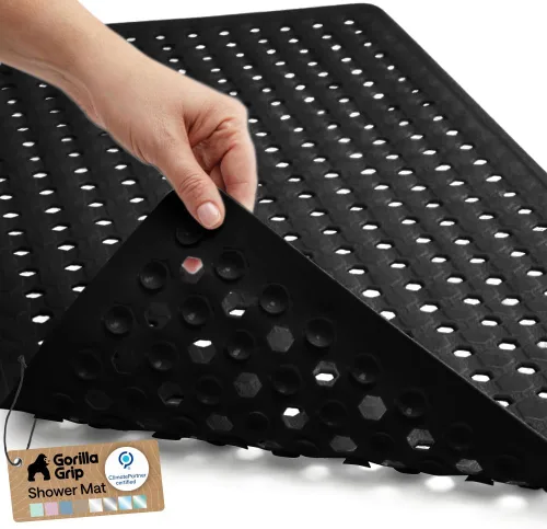 Vista 14 de GORILLA GRIP - Alfombrilla patentada cuadrada para cabina de ducha, alfombrillas pequeñas para el piso de la bañera para duchas de pie, ventosas