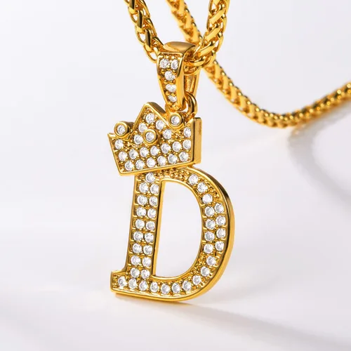 Vista 3 de U7 Collar con inicial de la A a la Z, dije de letra helada con cadena de 22 a 24 pulgadas, para hombres y mujeres, con nombre del alfabeto de hip