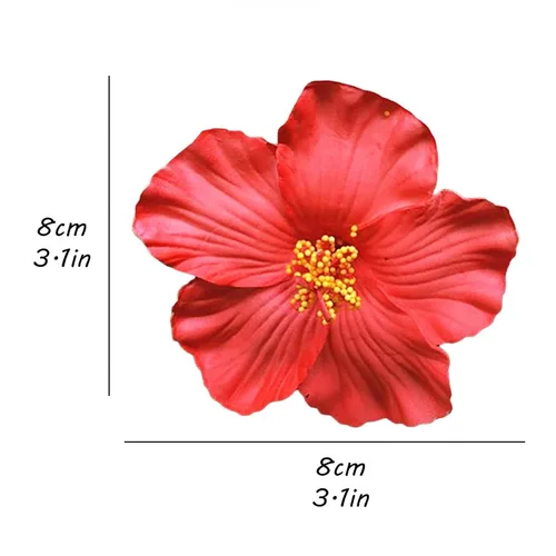 Vista 6 de 1 pinza para el pelo de flores hawaianas rojas para mujeres y niñas, accesorio para el cabello de flores bohemias para bailarina, novia, boda