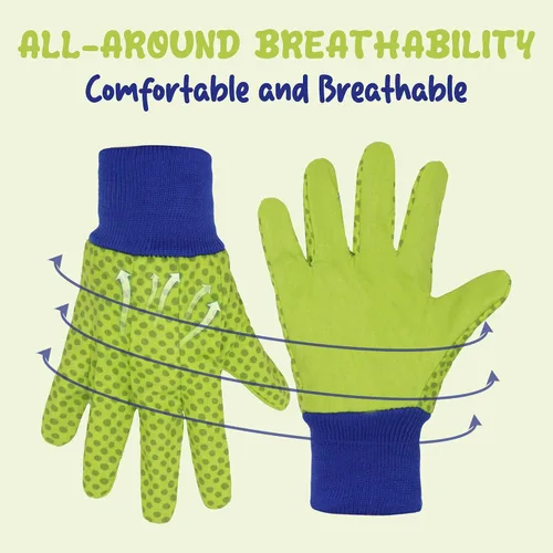 Vista 3 de HANDLANDY 4 pares de guantes de jardinería para niños, guantes de jardín para niños y niñas (punto verde, pequeño)