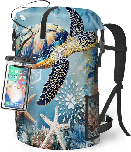 Vista 16 de Bolsa seca impermeable Bolsas secas marinas para kayak, senderismo, tortugas marinas, estrellas de mar, mochila con cierre enrollable, mochila