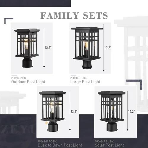 Vista 6 de zeyu Iluminación moderna para exteriores de anochecer a amanecer, luminaria de poste pequeña de 12.2 pulgadas con sensor de fotocélula, lámpara