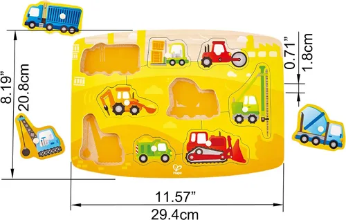 Vista 3 de Hape Rompecabezas de clavijas de construcción Juego de rompecabezas de madera de 10 piezas, juguete de aprendizaje para niños pequeños