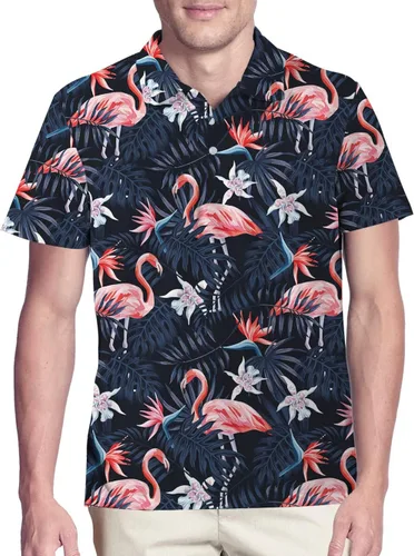 Vista 4 de Kinata Camisas polo hawaianas para hombre, camisa de palmera para hombre, divertidas camisas de golf para hombres, camisas de golf locas, camisa