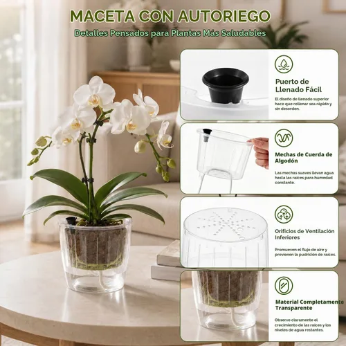 Vista 3 de Macetas transparentes de riego automático para plantas de interior, paquete de 3 macetas de riego automático de 6.7 pulgadas, macetas transparentes