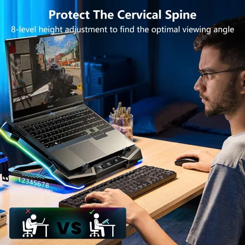 Vista 7 de G-STORY Almohadilla de enfriamiento para laptop para juegos, enfriador de laptop con 10 potentes ventiladores turbo para computadora portátil de 12