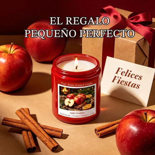Vista 8 de Homsolver Vela perfumada de canela de manzana de 7 onzas, vela navideña para otoño, invierno y Navidad para el hogar, mezcla de cera de soja de coco