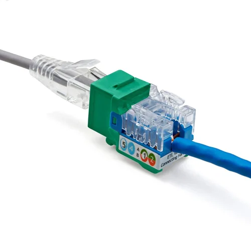 Vista 93 de TRUE CABLE Conector Keystone Cat5e, sin blindaje (UTP), perforado de 90 grados, PoE++ (4PPoE) 100W, certificación UL, verificado ETL, certificado