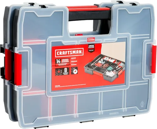Vista 2 de CRAFTSMAN Organizador de herramientas, 2 paquetes con 14 compartimentos, tapa incluye pestillo seguro (CMST60944M)