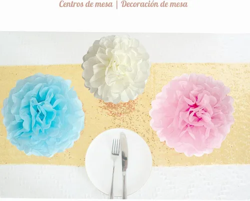Vista 5 de ANSOMO Pompones de papel de seda pastel, decoraciones de fiesta, helado de arcoíris, flores de macarrón, para colgar en la pared, suministros