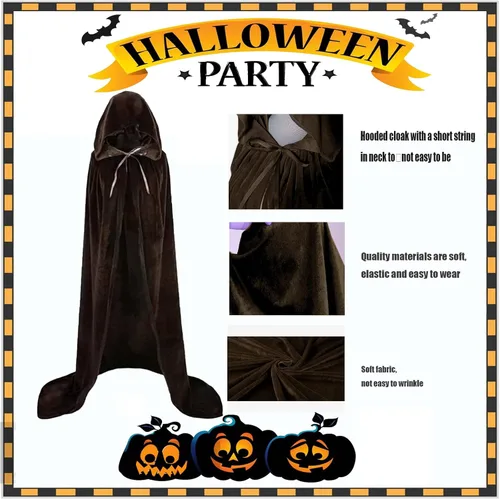 Vista 4 de Hooded Cloak Long Velvet Cape for Christmas Halloween Cloak Costumes Hooded Cape Masquerade Dress Up