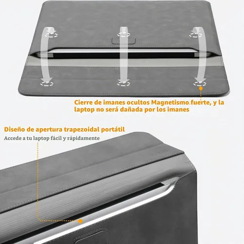 Vista 4 de HYZUO Funda para laptop de 13.3-14 pulgadas con función de soporte, gris