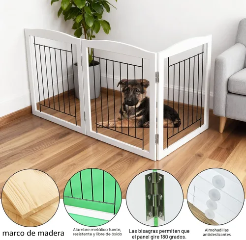 Vista 4 de ZJSF Puerta plegable independiente para perros para casa, extra ancha, de madera, blanca, para interiores, para cachorros, escaleras, puertas Blanco