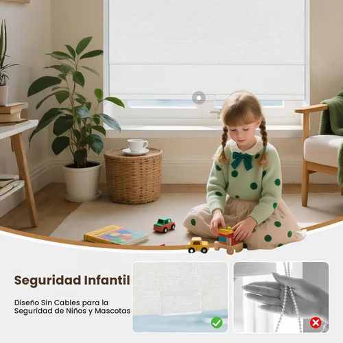 Vista 2 de Grandekor - Persianas romanas inalámbricas sin perforación para ventanas, persianas opacas de tela para ventanas interiores, protección UV