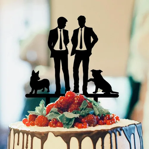Vista 10 de Decoración rústica para tartas de boda del mismo sexo, silueta de novios, decoración para tartas de boda con Rottweiler y Basset Hound Novio y Novio