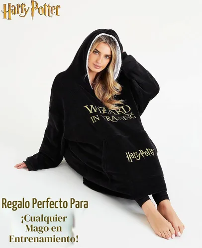 Vista 3 de Harry Potter Manta de gran tamaño con capucha para mujeres, hombres y adolescentes, manta de forro polar Negro