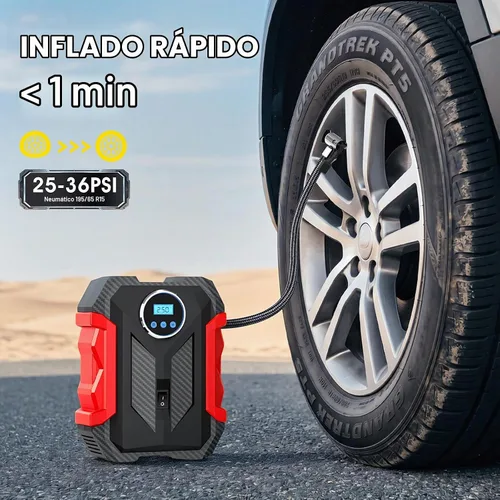 Vista 3 de Compresor de aire digital para bomba automática de coche, inflador de neumáticos portátil con luz LED DC 12V, rojo