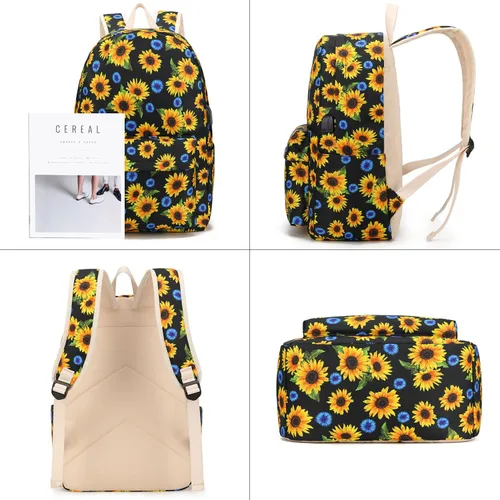 Vista 6 de Pawsky Juego de mochila escolar de lona ligera para adolescentes, niñas, mujeres, niños, bolsa de libros universitaria para laptop de 14 pulgadas