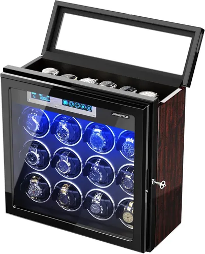 Vista 6 de 12 bobinadores de relojes automáticos con 6 espacios de almacenamiento, almohadas de reloj ajustables, caja de bobinadora de reloj en carcasa
