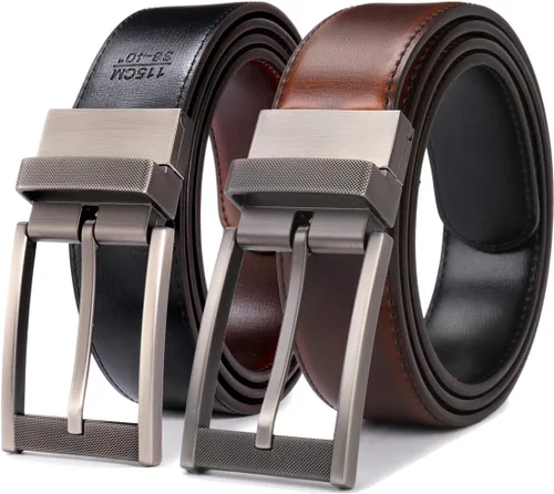 Vista 12 de Beltox - Cinturón reversible para hombre de 1.25 pulgadas de ancho y hebilla, estilo formal Hebilla giratoria rectángulo con negro/marrón claro