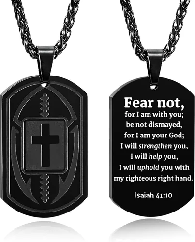 Vista 11 de Collar de cruz de versículo bíblico de fútbol para hombres, regalo religioso de acero inoxidable, joyería deportiva de fútbol, regalos de Pascua