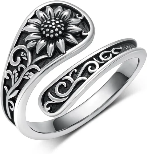 Vista 8 de Anillos de cuchara para mujer, plata de ley 925, anillos de cuchara, anillos de pulgar vintage, regalos de joyería para mujeres y hombres