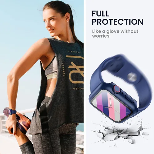 Vista 5 de Tensea - Funda protectora de pantalla para Apple Watch de 1.732 in SE 3/2nd/SE/Series 6/5/4 Waterproof iWatch Protective Face Cover -Tempered