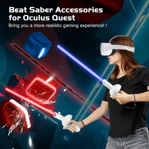 Vista 3 de Game Accessories for Oculus Quest 2, VR Attachment Lightsaber Compatible with Meta Quest 2, 7 Colors LED Beat Saber Enhanced Handles for