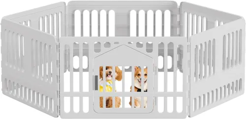 Vista 8 de BestPet Corralito para perros de 24 pulgadas, 4 paneles de plástico para mascotas con puerta, corral de ejercicios para cachorros, valla de espacio