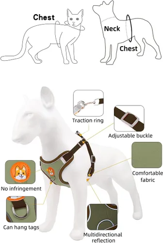 Vista 3 de Arnés para perros, chaleco y correa antiescape para el pecho de gato, collar para mascotas para razas pequeñas, accesorios para perros, bulldog