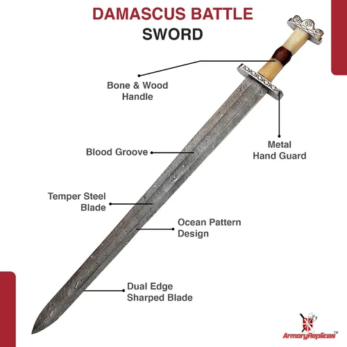 Vista 3 de Armory Replicas™ Colección de espadas de acero de Damasco vikingo y anglosajón de espada completa
