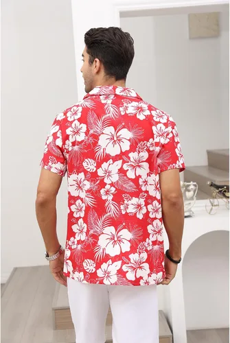 Vista 5 de Camisa floral hawaiana para hombre, estilo casual, con botones, tropical, para la playa