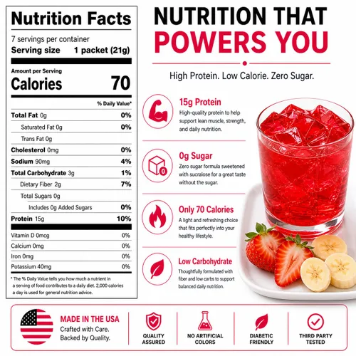 Vista 2 de PROTIFIT - Gelatina de plátano y fresa alta en proteínas, 0.53 oz de proteína baja en calorías, baja en carbohidratos, sin grasa, sin azúcar