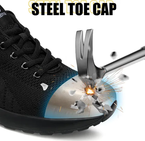 Vista 2 de GLANOUDUN Zapatos de punta de acero para hombre, ligeros, con amortiguación de aire, zapatos de trabajo de seguridad indestructibles, zapatos