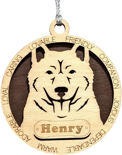 Vista 18 de Adorno de Navidad personalizado para perro Cavalier King Charles Spaniel, redondo de 3 pulgadas, madera cortada con láser de 2 capas, nombre y texto