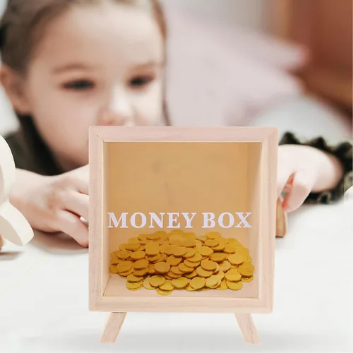 Vista 4 de Zerodeko Banco de monedas de madera, alcancía de madera, marco de madera, caja de sombras, caja de ahorro de dinero, caja de dinero, tarro