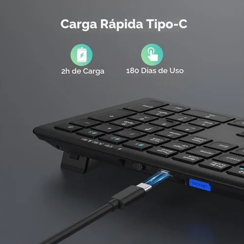 Vista 3 de TECKNET Bluetooth Keyboard Rechargeable Ultra-Slim Full Size Negro
