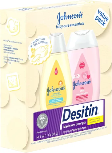 Vista 2 de Johnson's Baby Care Essentials - Juego de regalo, loción corporal y pasta de óxido de zinc para la piel delicada del bebé, paquete económico