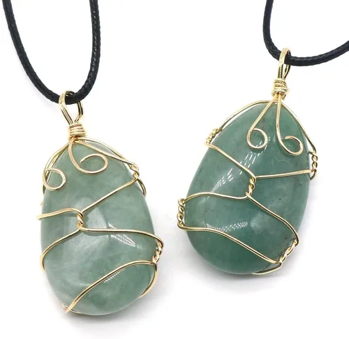 Vista 9 de LHJ Collar de piedra natural 4 piezas con forma de gota de agua mezcla de energía alambre de cristal dijes para mujer regalo de joyería no conocido