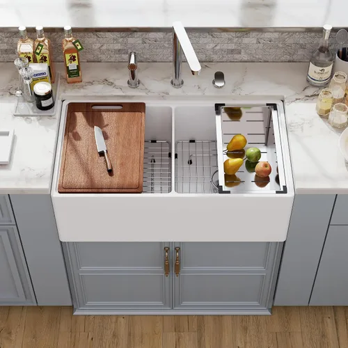 Vista 8 de Fregadero de cocina empotrado blanco de 30 pulgadas, Hugsleek - Fregadero de cocina de montaje superior e inferior de 30x18 pulgadas, fregadero