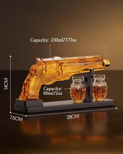 Vista 2 de Juegos de decantador de whisky con forma de pistola para hombres, juego de decantador de licor Kollea con vaso de disparo de pistola, regalos únicos