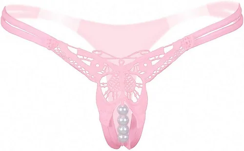Vista 6 de Tanga sin costuras de tanga de encaje de mujer de sexo de cadena de perlas