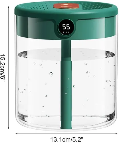 Vista 4 de Humidificador, humidificador de escritorio personal USB de 2L con luz nocturna, boquilla doble, humidificador de aire silencioso para el hogar
