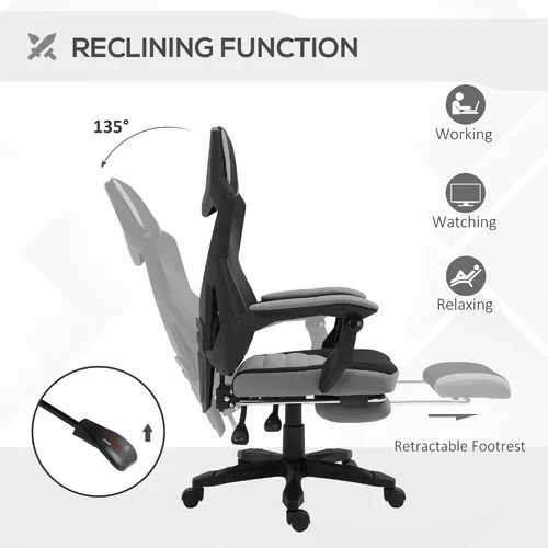Vista 5 de Vinsetto Silla ergonómica de oficina en casa con respaldo alto de malla, reclinable, color gris