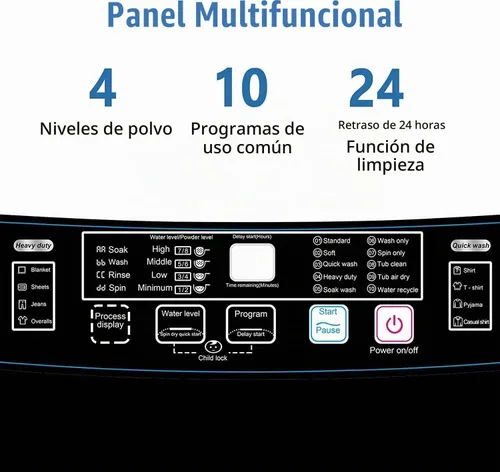 Vista 4 de KRIB BLING Lavadora portátil completamente automática de 17.7 libras, lavadora compacta con pantalla LED, descarga de drenaje, 10 programas