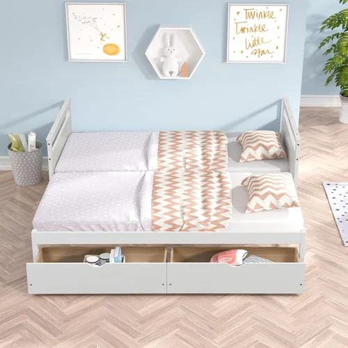 Vista 3 de Sofá cama individual con nido y cajones de almacenamiento, sofá cama extensible de madera con cama extraíble, sofá cama individual a king, ahorro