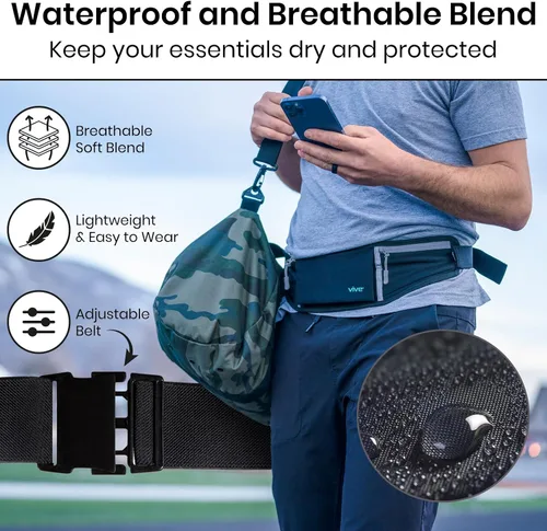 Vista 7 de Vive Riñonera para correr, para mujeres, hombres, niños, adultos, correr, entrenamientos, impermeable, reflectante, con soporte para teléfono