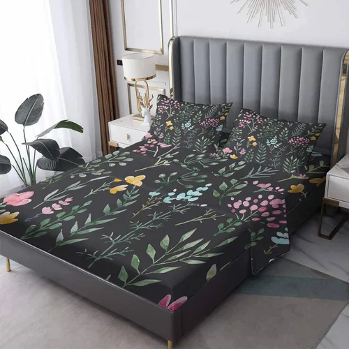 Vista 8 de Juego de sábanas de 3 piezas con estampado de palmeras oceánicas y fundas de almohada, tamaño individual, sábana bajera ajustable de microfibra